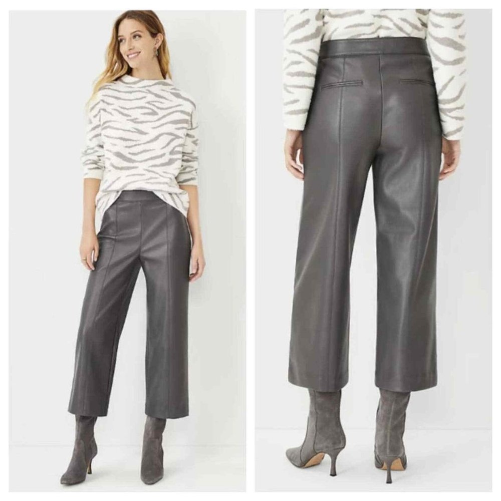 Ann Taylor High Waist Wide Leg in Faux Leather Crop Pant